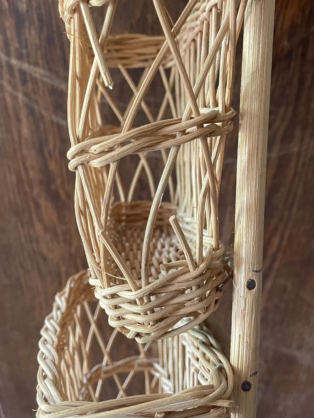 Vintage Wicker Wall Hanging Storage Basket Shelf – 3 Tier Rattan Organizer